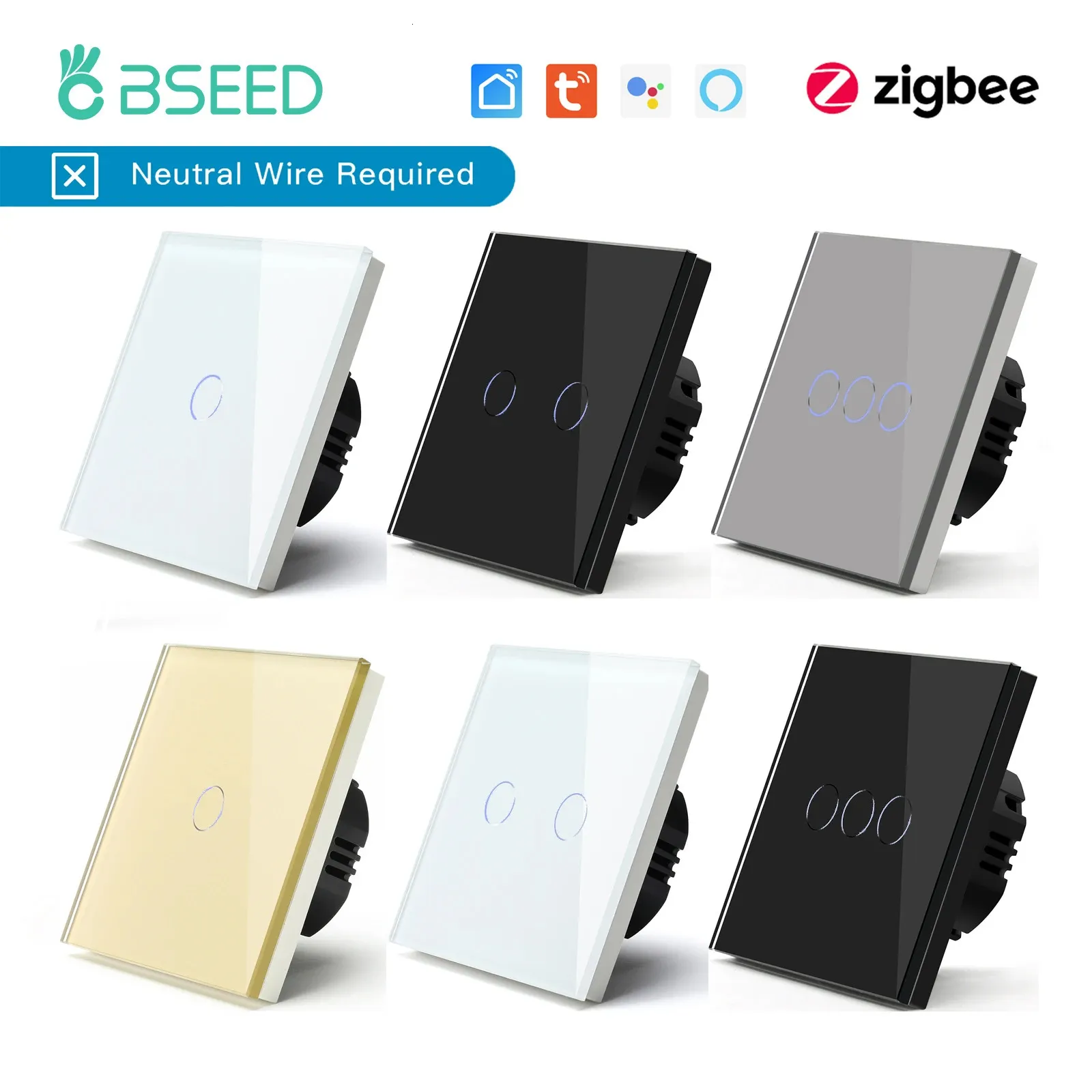 Switches Accessories BSEED Zigbee Wall Light Switch Touch Screen 123Gang Smart Life Google Alexa No Neutral Wire Tuya App Control 231202