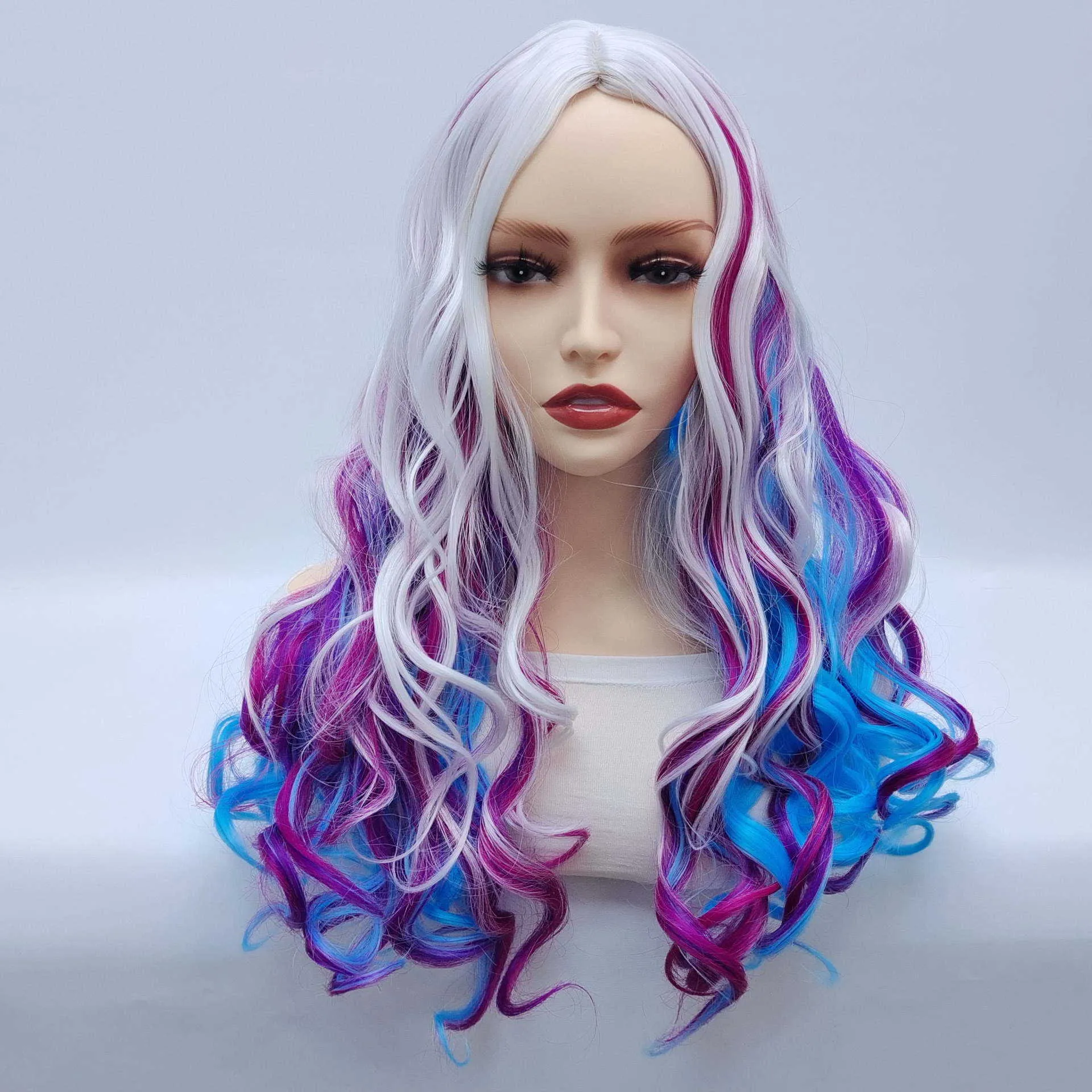 Cos Wig Girls 'Long Curly Hair Split Anime Curly Hair Wig Head Coverマルチカラーウィッグカバー