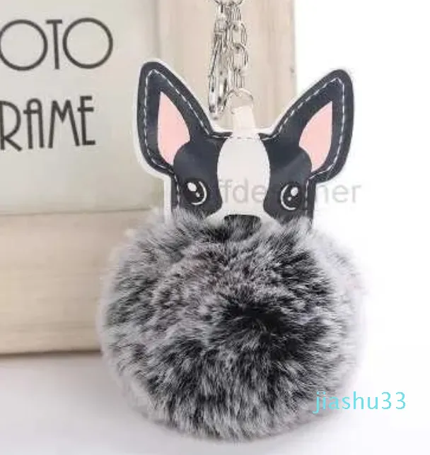 Faux Rabbit Fur Fur Ball Dog Blak Blak Blak Bieglica Kluczowa Poma Porte Clef Skórzowa pierścień Chaveiros Por Key Ring Prezenty