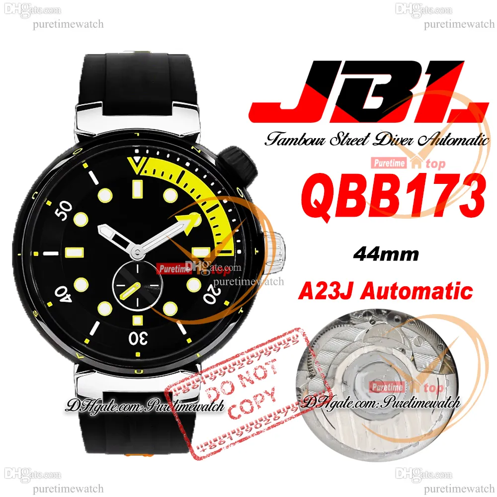 JBL Tampour Street Diver QBB173 A23J Mens Mens Watch Watches 44mm DLC Steel Neon Dial Rubber Strap Super Edition Reloj Hombre PhereTime D4