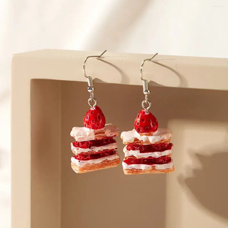 Stud Earrings Strawberry Cake For Women Resin Handmade Cute Girls Fun Sweet Food Drop Earring Plastic Ear Jewelry Gift