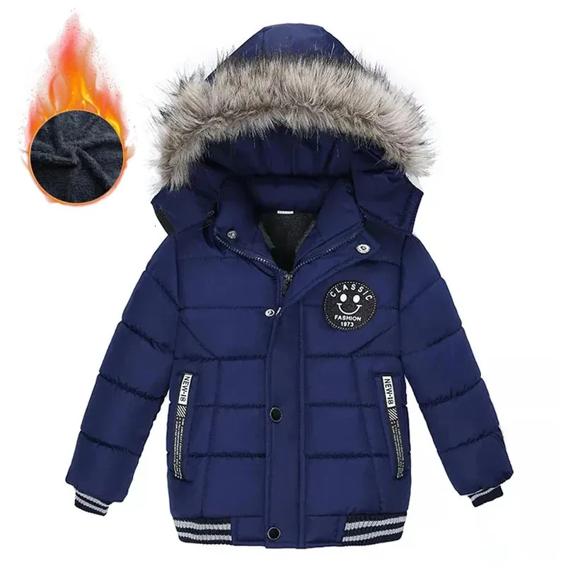 Jackets Winter Boys Jacket Lining Plus Fleece Keep Warm Fur Collar
