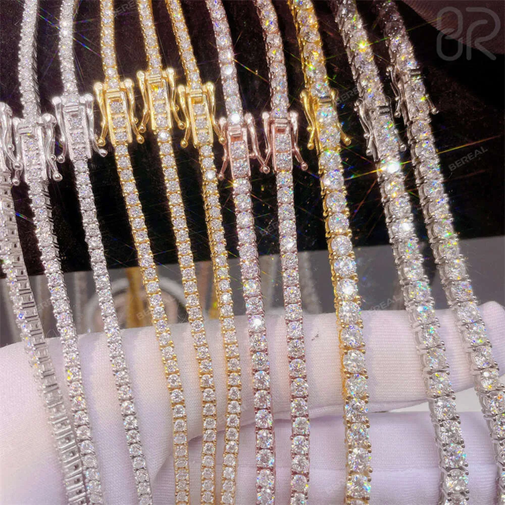 Chaîne de Tennis Moissanite 3Mm 4Mm 5Mm, livraison directe, collier glacé Sier VVS diamant hommes femmes, bijoux fins, Bracelet, vente en gros