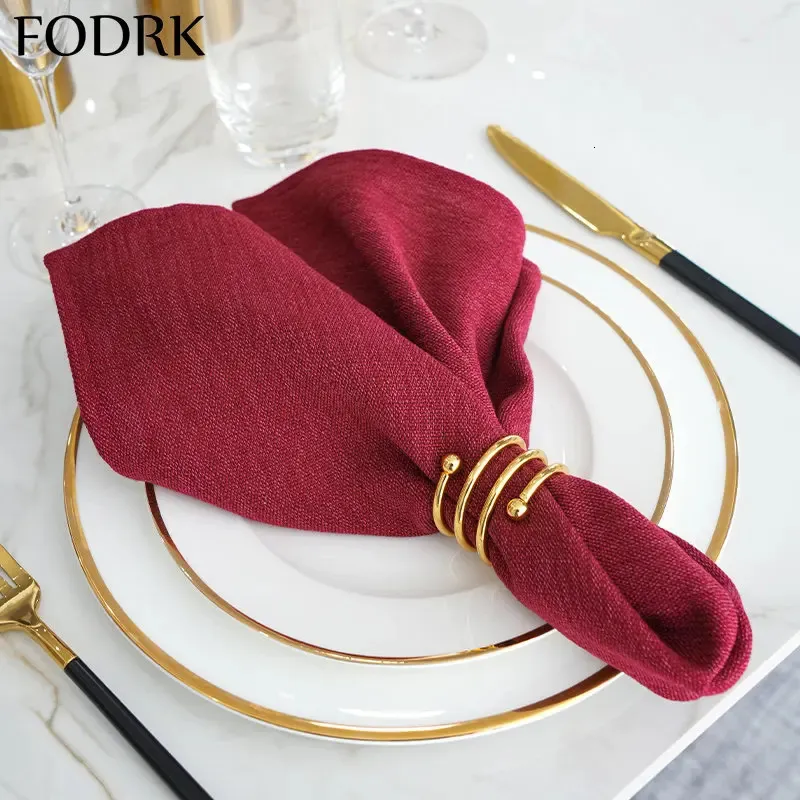 Table Napkin 6pcs Serving Napkins Linen Country Wedding Decoration Fabric Tablecloth Holders Handkerchief Towels Crafts Wine Red Dinner 231202