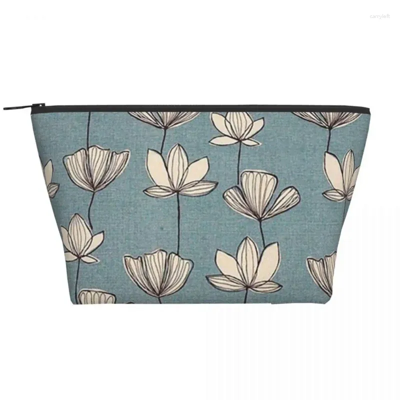 Cosmetische tassen Witte bloemen Trapeziumvormige draagbare make-up Dagelijkse opbergtas Etui voor reistoiletartikelen Sieraden