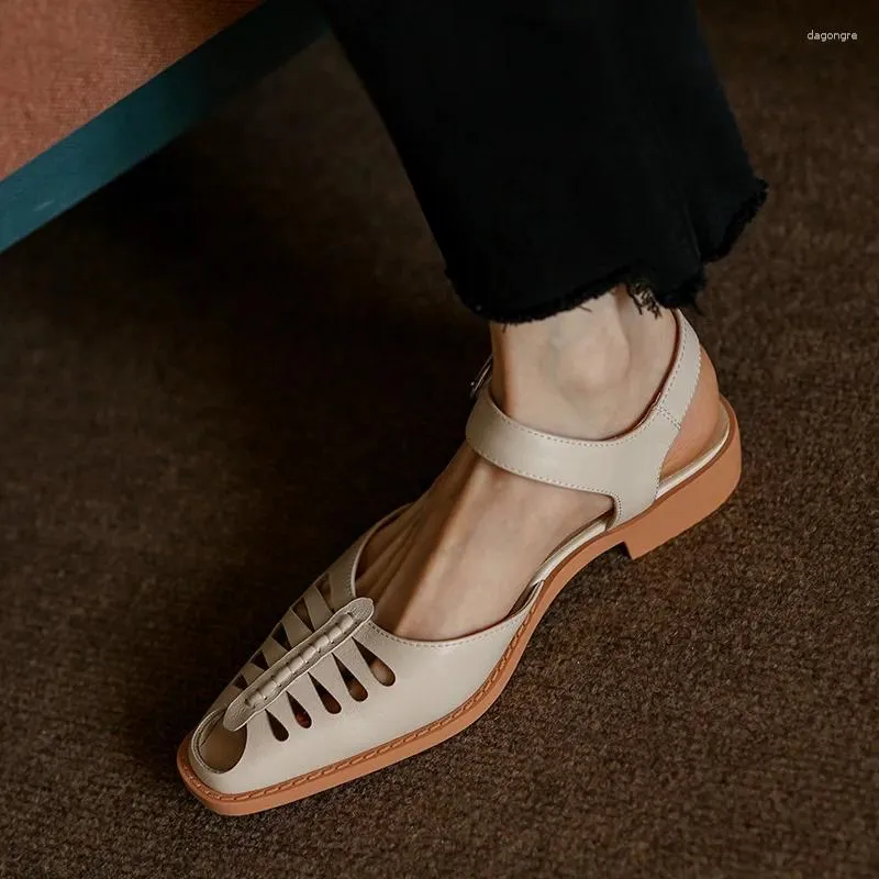 Sandalen Romeinse stijl Gesp Gesloten teen Dagelijkse schoenen Dames Koeienhuid Plat Vintage Gladiator Zomersandaal Retro Dames