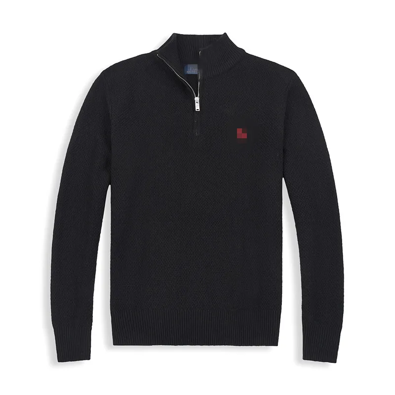 Pull typique pour hommes Polo demi-fermeture à glissière brodé à manches longues tricoté cheval Twist col haut pour hommes Hip Hop haut de mode