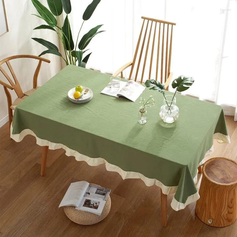Nappe de table A-88 moderne Simple, couleur unie, en coton lavé, à volants contrastés, café, une pièce, livraison directe