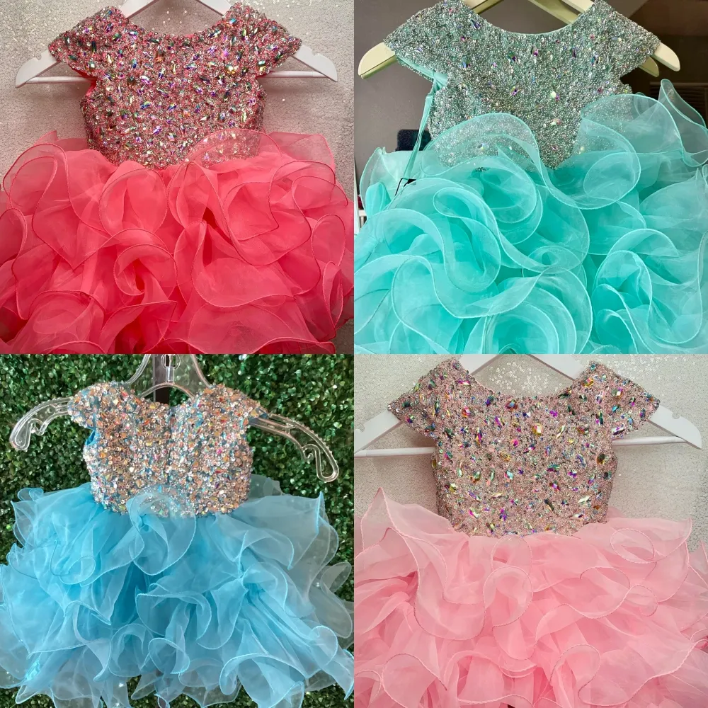 Kleine meisjes Cupcake Optochtjurk Kapmouwtjes Kristallen Lijfje Ruches Glitz Baby Kind Plezier Mode Catwalk Drama Verjaardag Formeel Cocktailparty Jurk Peuter Baby Roze