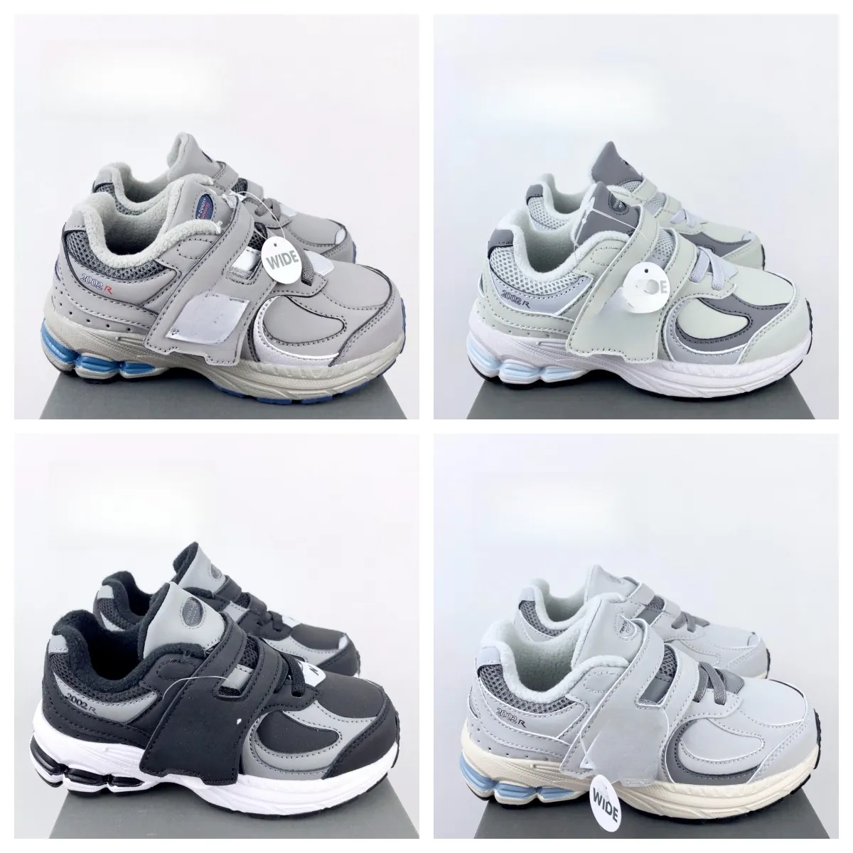 2023 2002 R Kinderschuhe, luxuriös, klassisch, grau, wolkengrau, Ahnengrau, exquisiter schwarzer Samt, Kindersportschuhe, Kleinkindschuhe