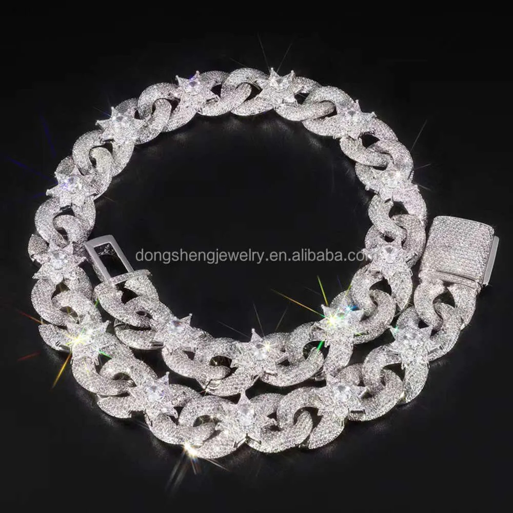 Bracciale cubano gioiello hip-hop personalizzato 16mm Argento 925 Larghezza 2 file Pietra Vvs Diamante Catena a maglie Moissanite