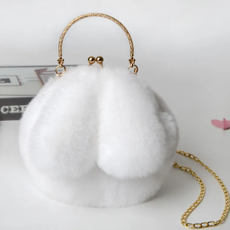 Borsa a tracolla in peluche donna 2023 nuova borsa portatile a catena da principessa con simpatica borsa con orecchie da coniglio per studenti