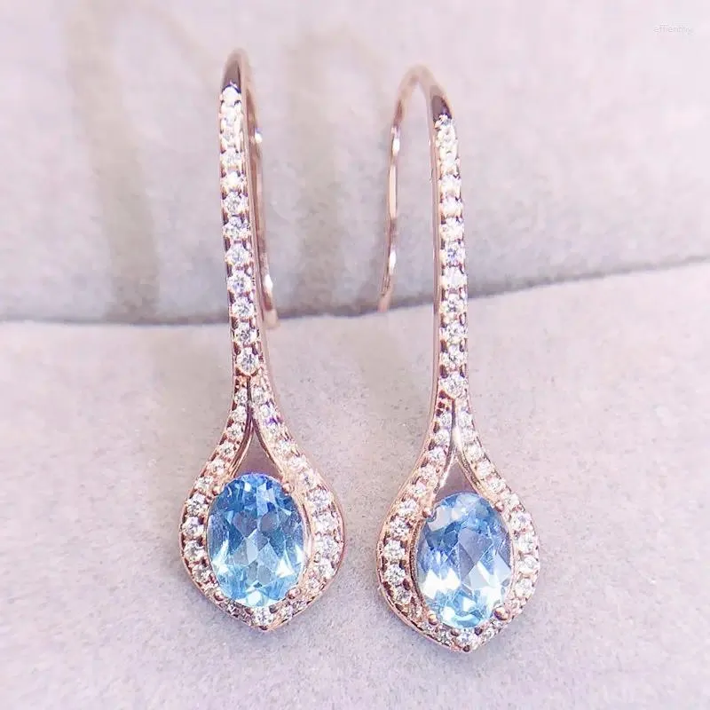 Dingle örhängen naturlig riktig blå topas dropp örhänge lyxstil 925 sterling silver 1.1ct 2st ädelsten fina smycken j231155