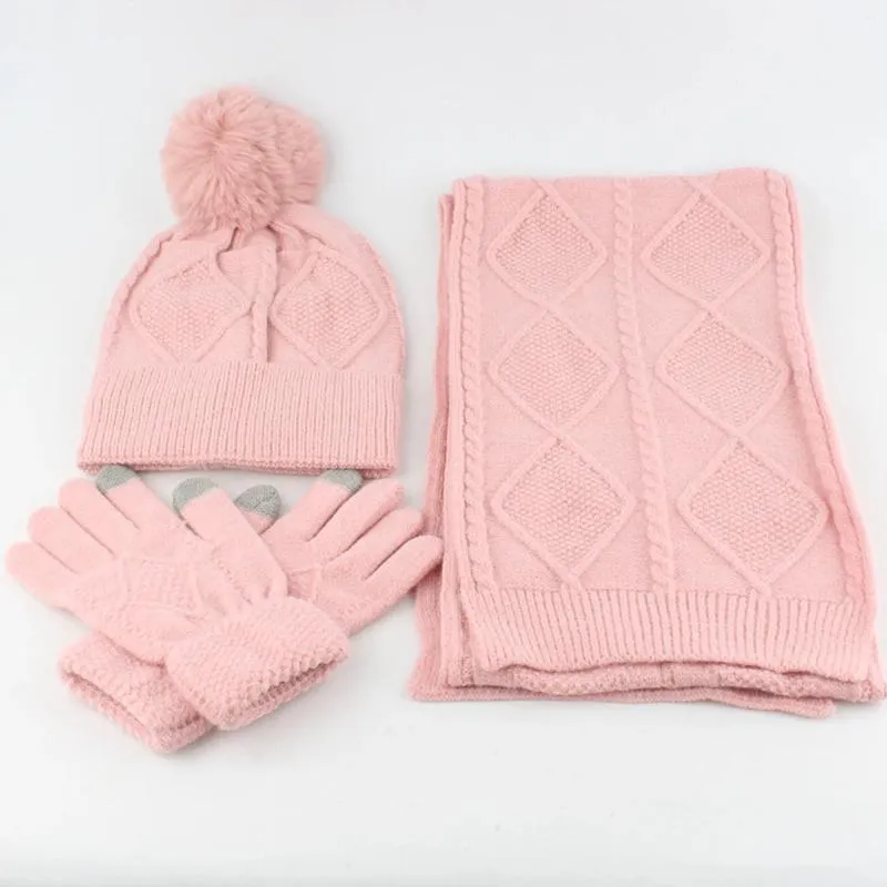 Foulards mode bonnet chapeau gants et ensembles pour femmes couleur unie femme tricot casquette écharpes gant épaissi cagoule