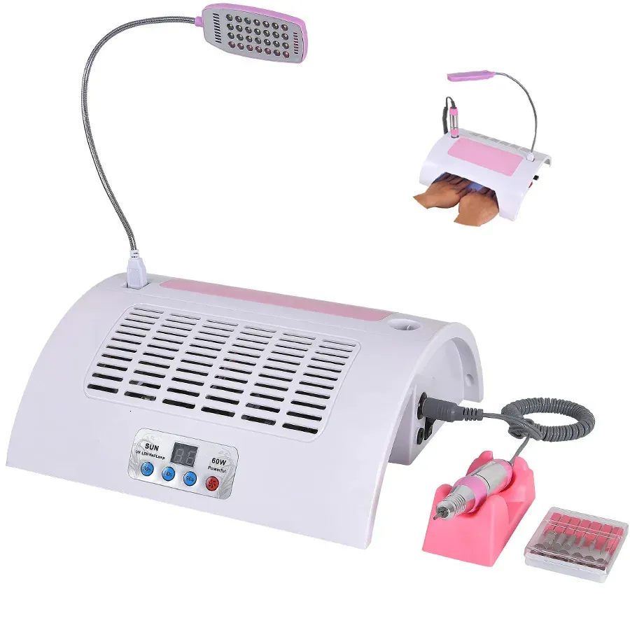 Nail Art Equipment 5 in1 perceuse à ongles électrique Machine d'aspiration de poussière d'ongle lampe à LED sous vide lime à ongles électrique pédicure Machine de manucure professionnelle 231202