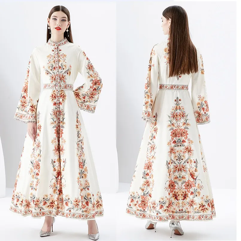 Flare Sleeve Linen Blend Maxi Dress for Women with Stand Collar and Floral Pattern, Ankle-Length, Autumn from Dhgate Basic & Casual Dresses - price 48.64 Flare Sleeve Linen Blend Maxi Dress for Women with Stand Collar and Floral Pattern, Ankle-Length, Autumn from Dhgate Basic & Casual Dresses - price 48.64