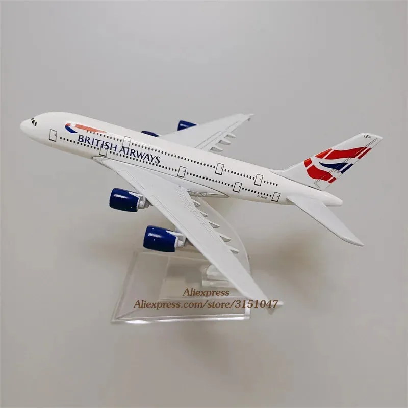 Flugzeugmodell, legiertes Metall, Air British Airways A380 Airlines, Druckguss-Flugzeugmodell, Airbus 380-Flugzeugmodell mit Ständer, Flugzeug-Kindergeschenke, 16 cm, 231202