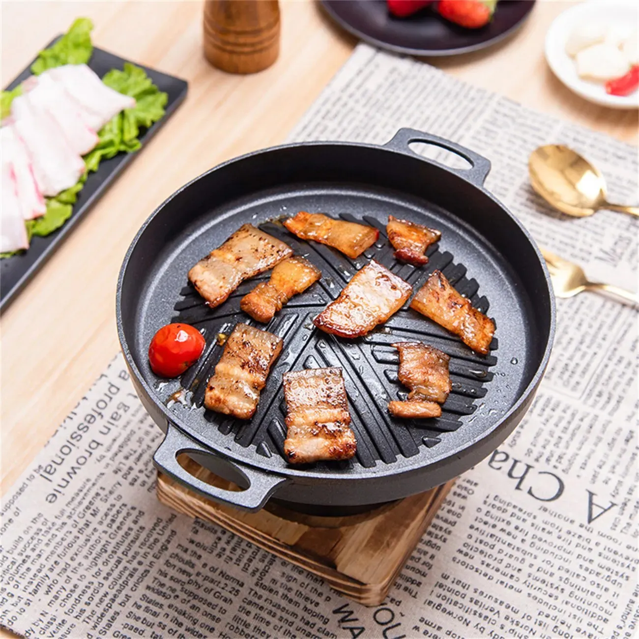 12 Inch Korean BBQ Grill Pan - Medical Stone Non-Stick Round Griddle For Stovetop & Camping - View #2