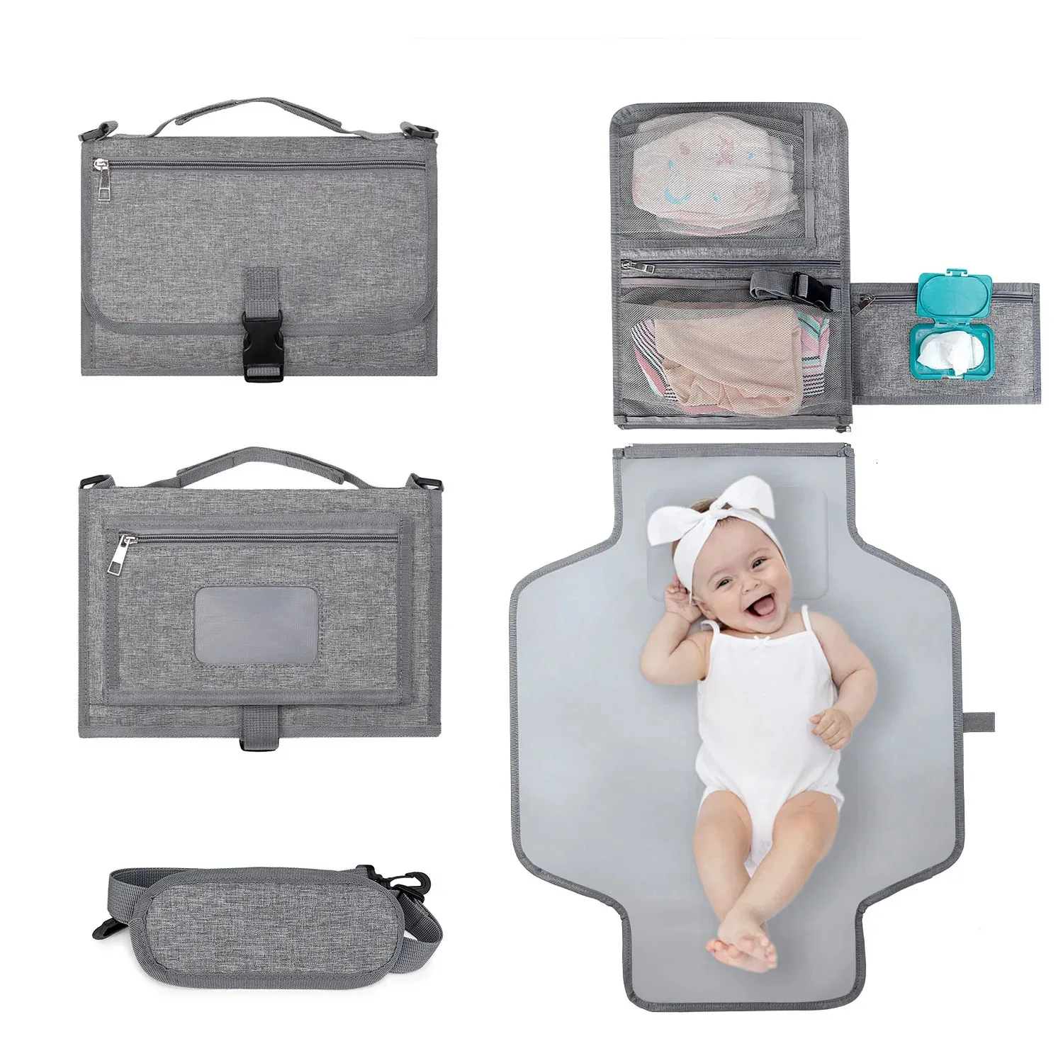 Trocando almofadas cobre bebê portátil para com alça de ombro destacável saco de fraldas almofada 231202