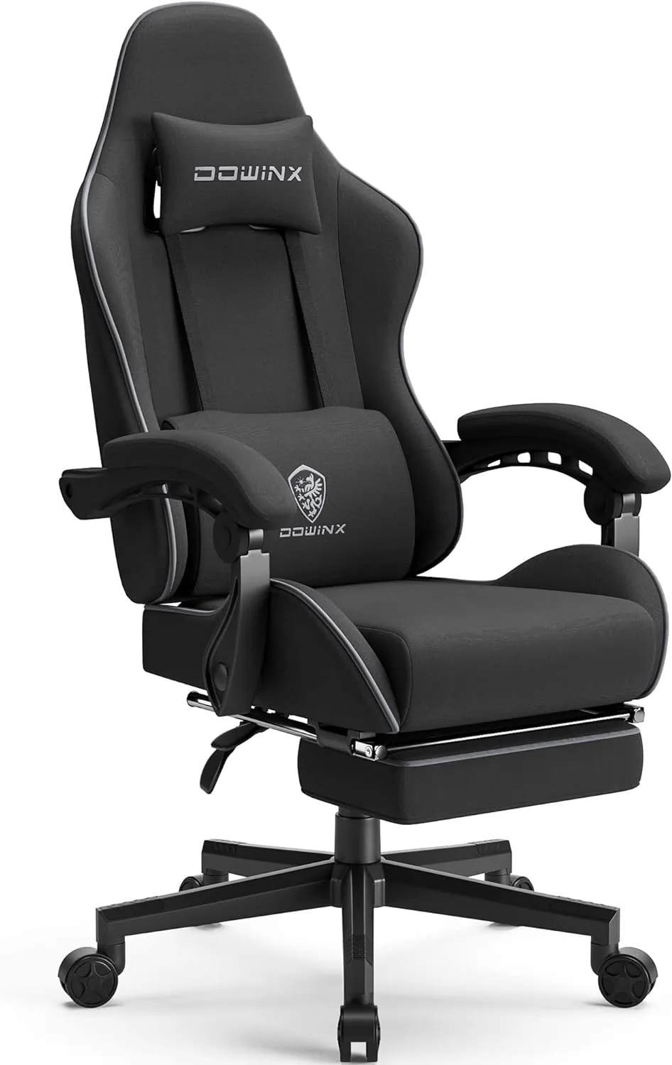 Dowinx Gaming Chair Fabric with Pocket Spring Cushion, Massage Game Chair Cloth with Headrest, Ergonomic Computer Chair with Footrest 290LBS, Black