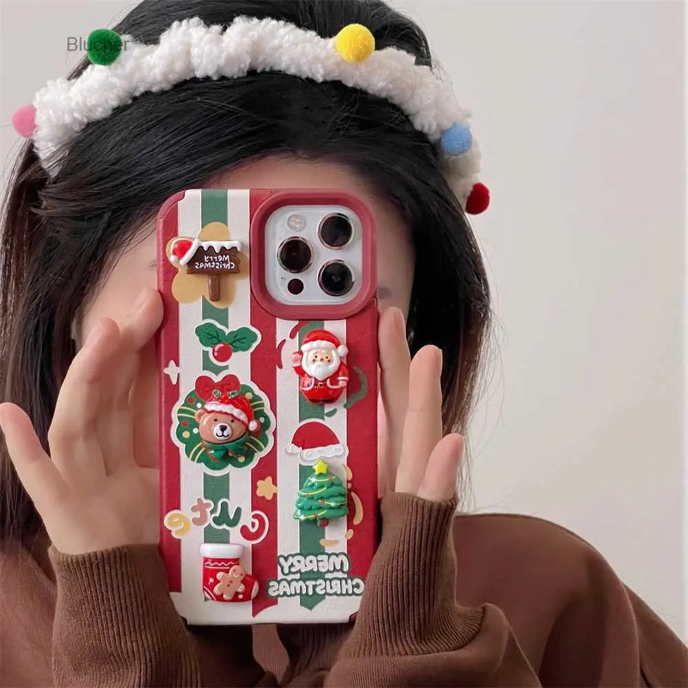 3d celular bonito telefone papai noel árvore de natal urso listra caso de telefone para iphone 15 pro max 12 14 pro 11 13 graffiti cartoon coverl23/11/16