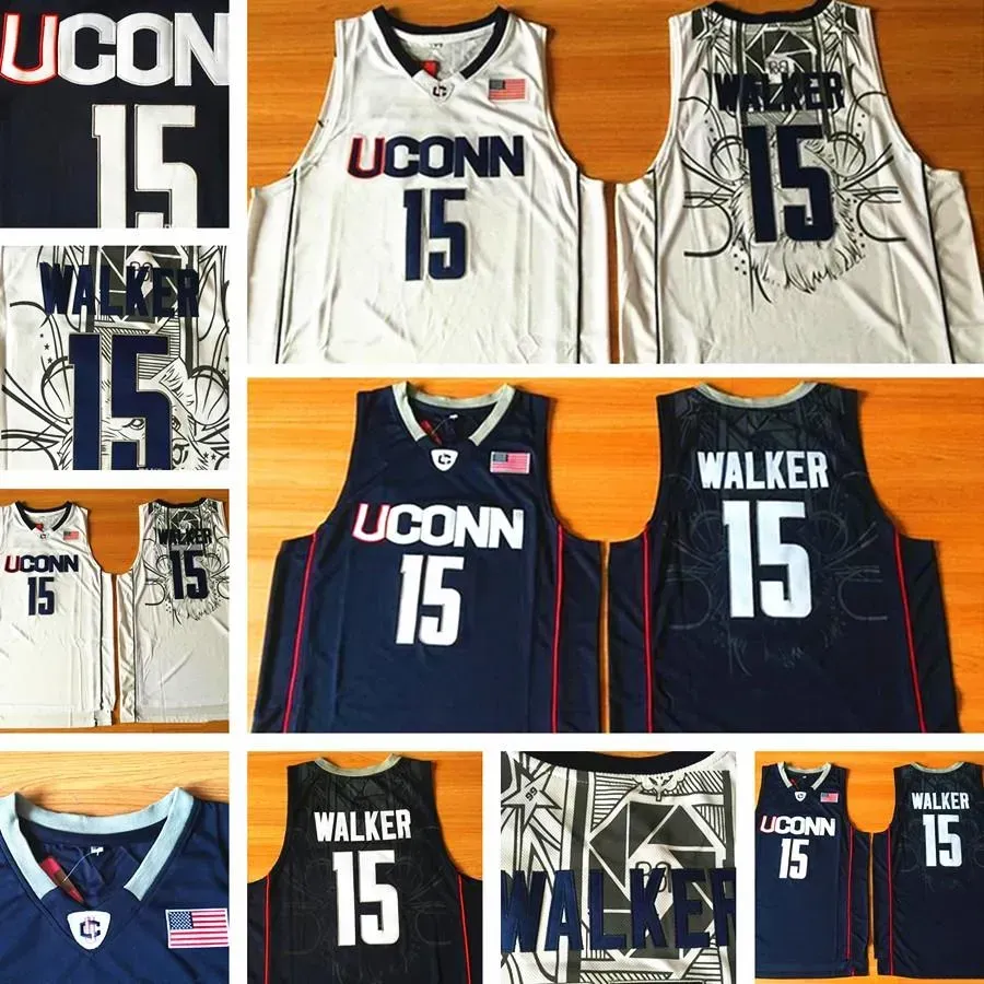 Anpassade UConn Huskies 15 Kemba Walker College Jersey University Wears Navy White Men NCAA Basketball Ed Jerseys