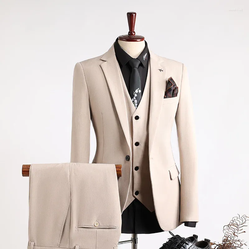 Herrenanzüge Lansboter Khaki Herrenanzug 3-teilige Version Slim Fit Mode Hochzeit Business Professionelles formelles Set Jacke Weste mit Hose