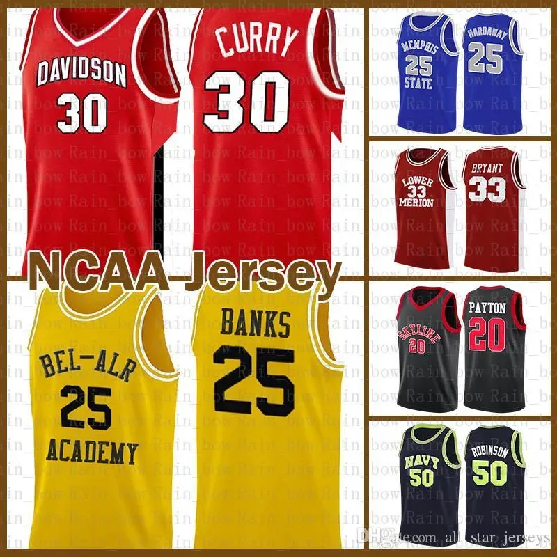 Collegekleding Stephen 30 Curry basketbalshirt Carlton 25 Banks NCAA LeBron 23 James Dwyane 3 Wade University David 50 Robinson Gary 20 Pay