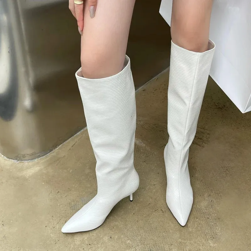 Boots Eilyken Design Pointed Toe Women Knee-High Boots Designer Party Dress Street Long Booties Thin Low Heels Shoes 231202