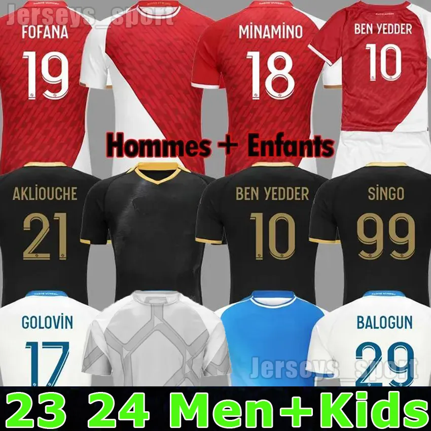 Versione fan del giocatore Maillot de foot Monaco Gala 23/24 Maglie da calcio kit per bambini AS BEN YEDDER MINAMINO VOLLAND BOADU EMBOLO MARTINS bambini 2023 2024 Maglia da calcio ragazzo