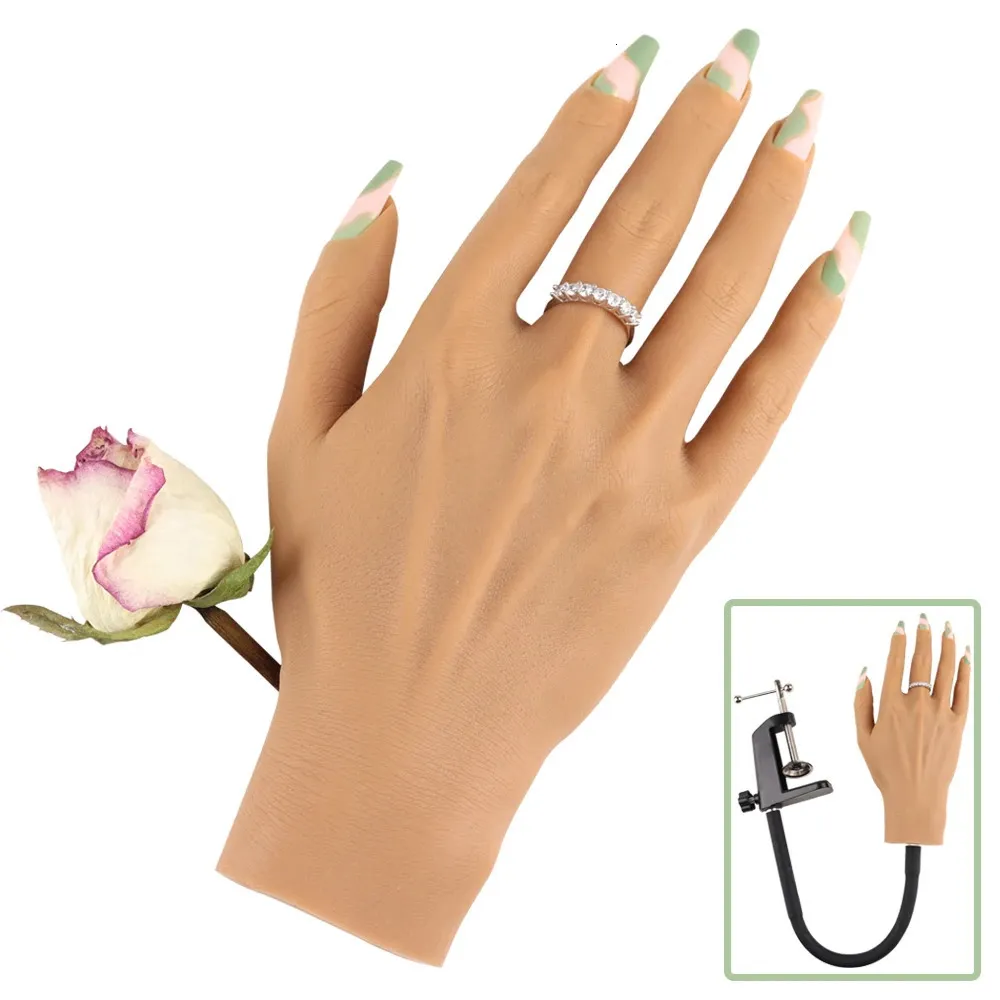 Nail Practice Display Silicone Fake Hands Model With Stand Nail Art Practice Hand Can Insert False Nails Display Nail Jewelry Nail Art Tools 231202