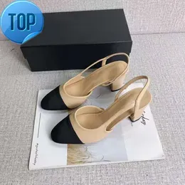 High Heels Fashion Shoes Genuine Leather Open on Formal Chunky Heel Slingbacks Sandals ballet flat designer shoe loafer woman66