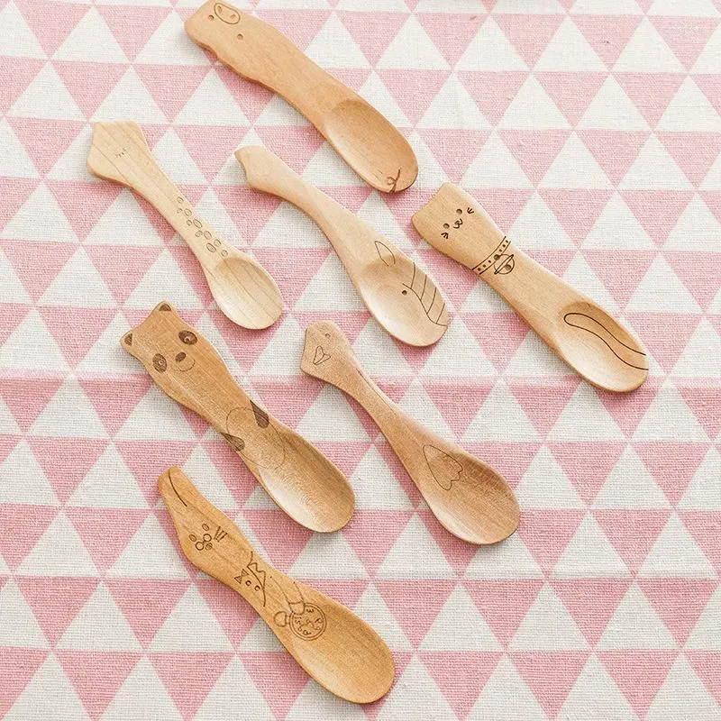 Spoons Cute Cartoon Children Wooden Spoon Animal Shape Coffee Tea Soup Stirring Honey Cutlery Japanese Style Kitchen Tableware