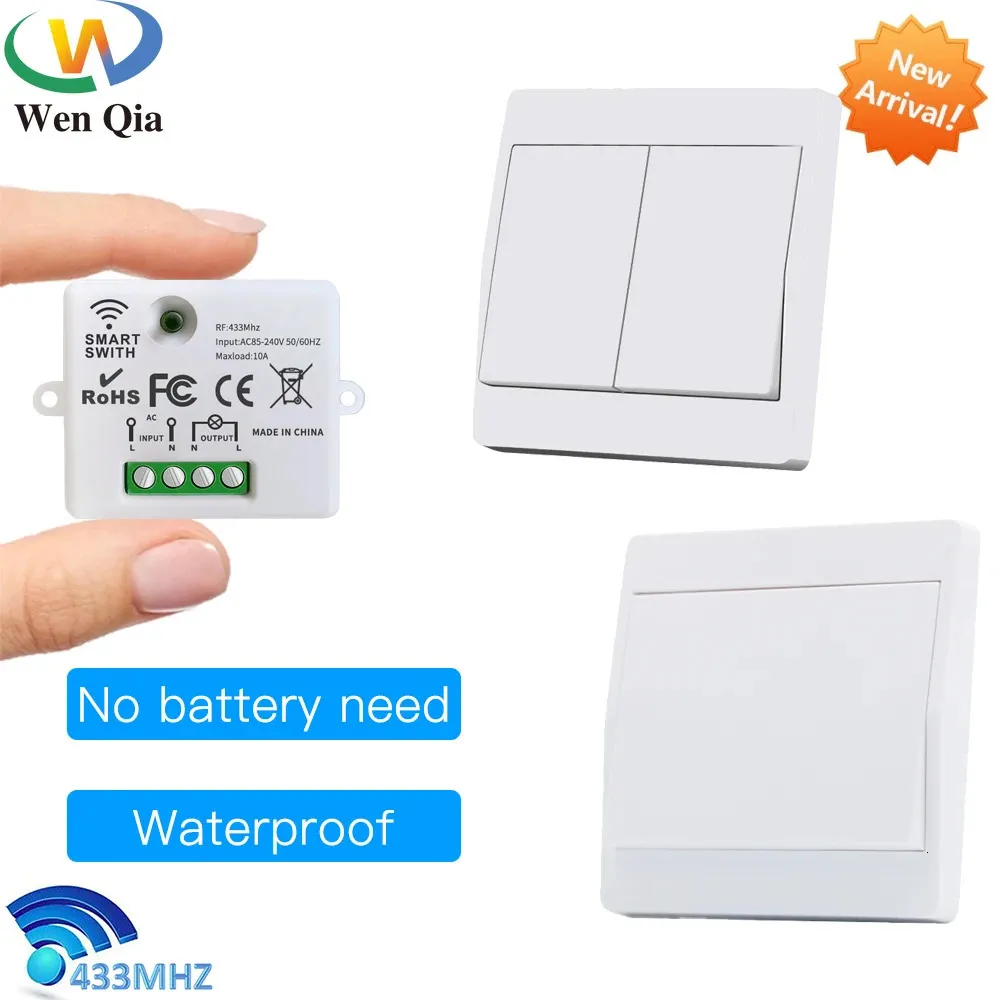 Interruptores Acessórios Mini Rf Light Smart Switch 43Hz Kinetic Wireless À Prova D 'Água Auto Powered Push Button Wall Controle Remoto Home Lamp Fan 231202