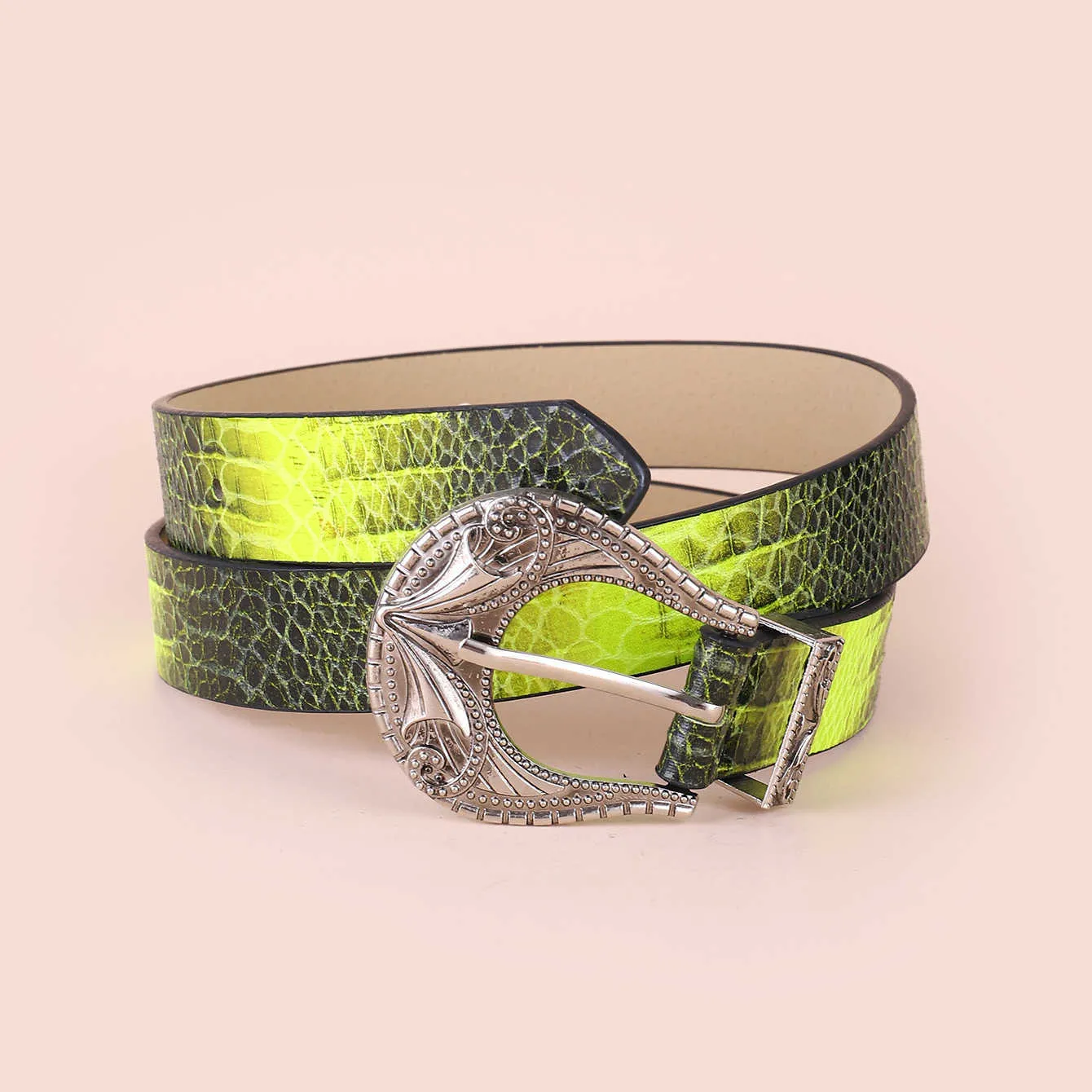 Belts Women's imitation snake skin belt PU personalized ethnic style belt metal buckle jeans belt