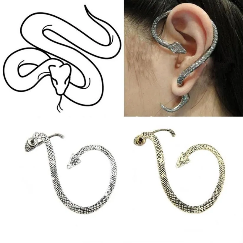 Stud 1pcs retro vintage gotycki skalny punkowy wąż kształt kolczyki do mankietu do ucha dla kobiet mężczyzn klipu na przeszywanie biżuterii 300s