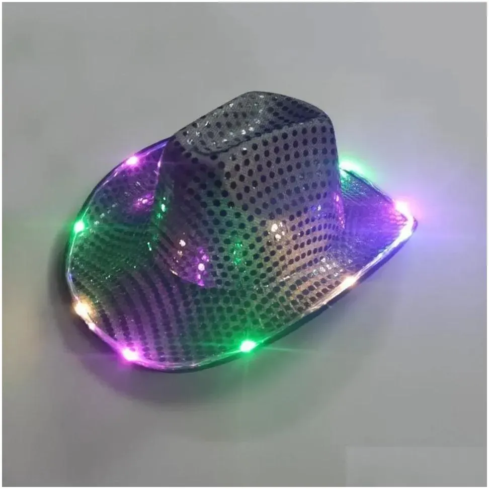 New Party Hats Space Cowgirl LED Hat Flashing Light Up Sequin  Hats Luminous Caps Halloween Costume Wholesale 0730