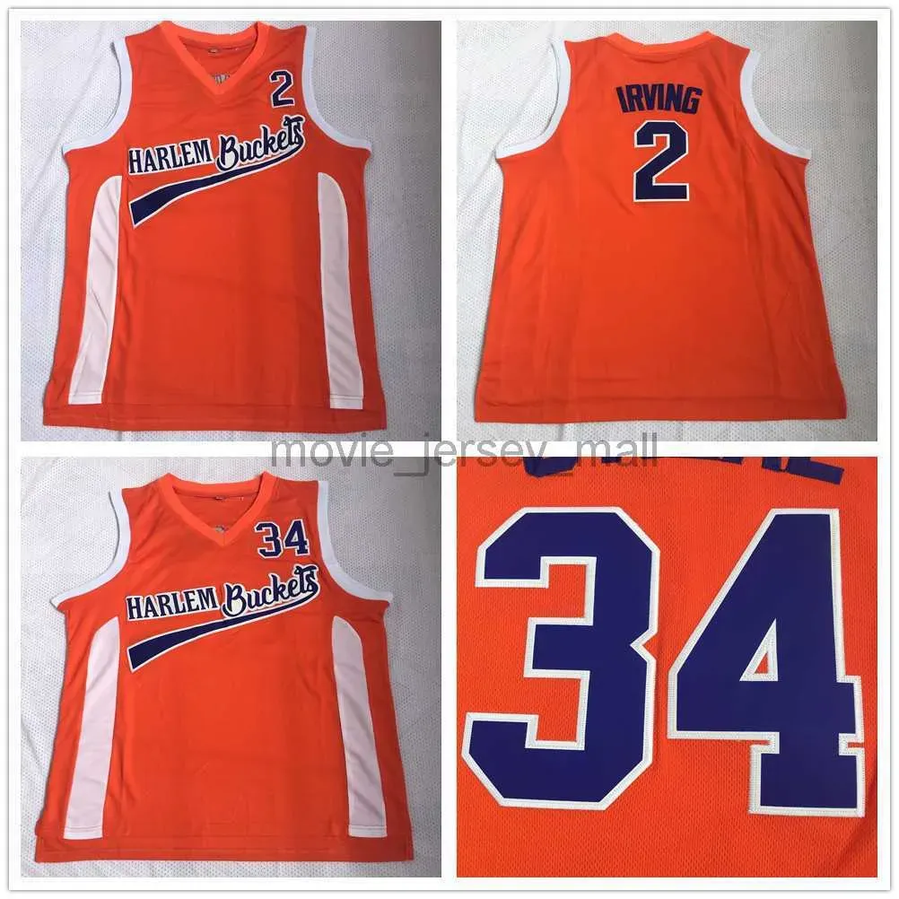 NCAA Herren Vintage Basketball-Trikots College Moive Uncle Drew Harlem Buckets Jersey Kyrie 2 Irving Big Fella 34 Orange Stiltched Shirts S-2X