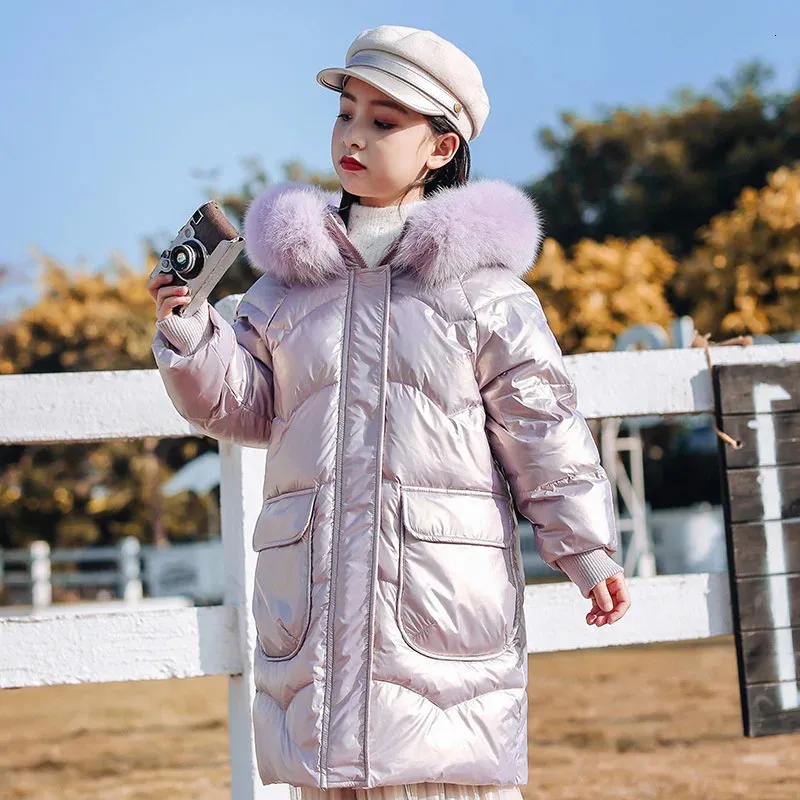 Down Coat Winter Jacket For Girls Teen Kids Parka Snowsuit Fashion Bright Waterproof Outerwear Children S kläder 6 8 10 12 14 år 231202