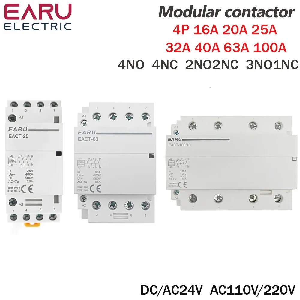 スイッチアクセサリ4P 16A100A DC24V AC220V 5060Hz DIN RAIL世帯ACモジュラーコンタクタスイッチコントローラー4NO 4NC 2NO2NC DIYスマートホームEL 231202