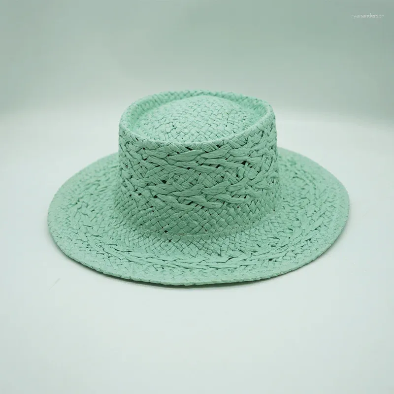 Berets 202306-pan-Japan Korean Summer Hand Woven Paper Grass Mint Green Street Beach Fedoras Cap Men Women Leisure Panama Jazz Hat