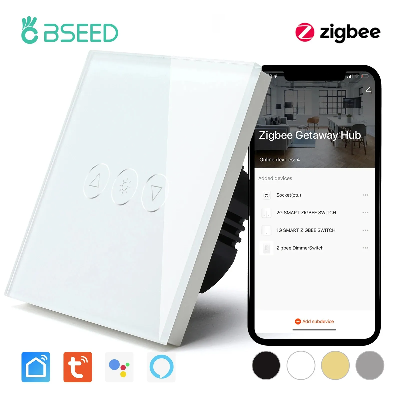 تبديل الملحقات bseed zigbee dimmer 1gang 1way Smart Light Touch Switch Wall Dimmable Tuya Control Life Google Alexa 231202