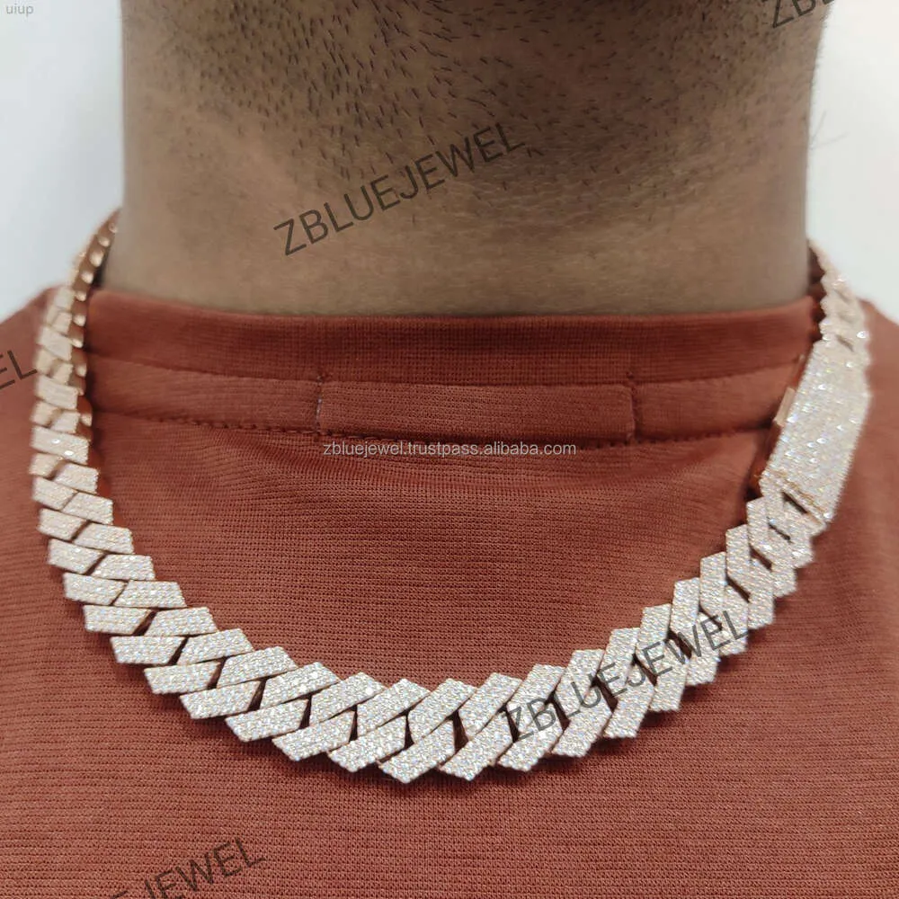 13mm 20 pouces personnaliser fait à la main de qualité supérieure Vvs Moissanite diamant clouté glacé collier de chaîne à maillons cubains pour lui et elle