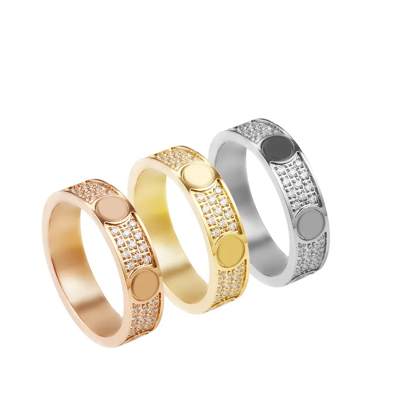 С коробкой Дизайнерское кольцо Золото 18 карат Кольцо с камнями Кольцо для влюбленных пар с бриллиантом для женщин Кольца из титановой стали