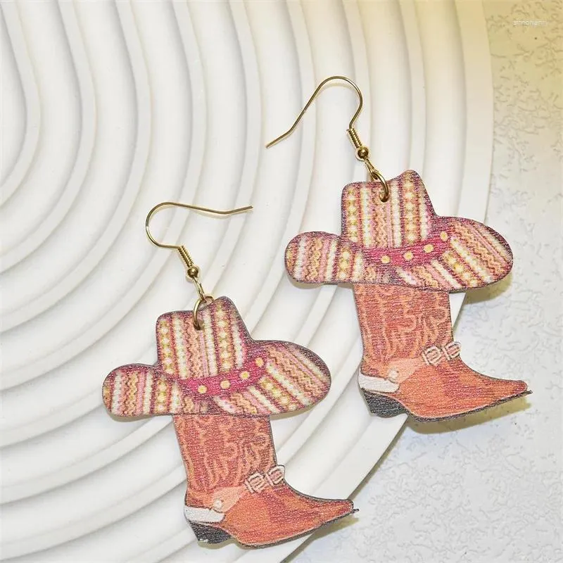 Dangle Earrings Funny Western Cowboy Boot Hat Creative Acrylic Cow Pattern Cactus Women Jewelry Hip-Hop Rock Punk Style Gift For Friend