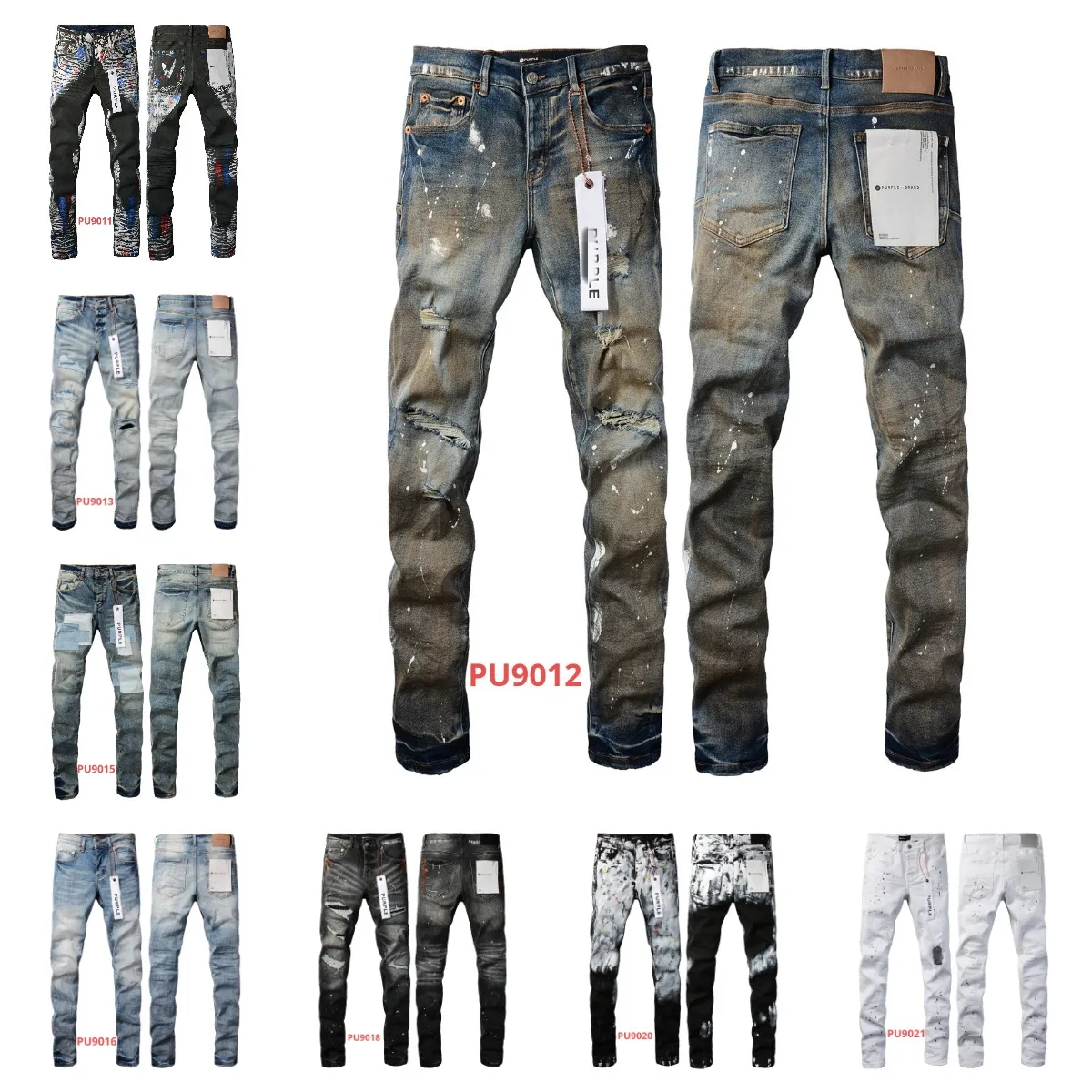 rock revival Paarse jeans designer jeans herenjeanstrendy modebrief geborduurde skinny jeans gewassen bedelaar noodlijdende slanke casual veelzijdige jeans