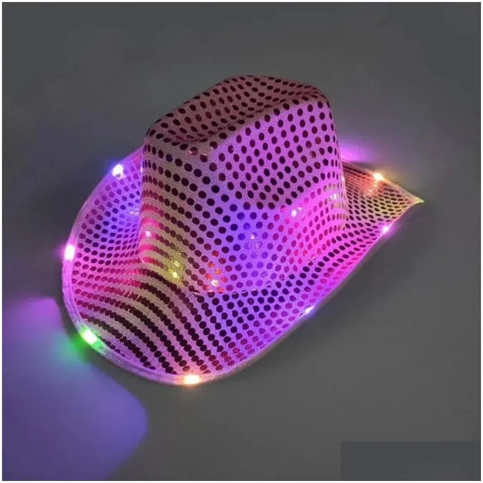 New Party Hats Space Cowgirl LED Hat Flashing Light Up Sequin  Hats Luminous Caps Halloween Costume Wholesale 0730