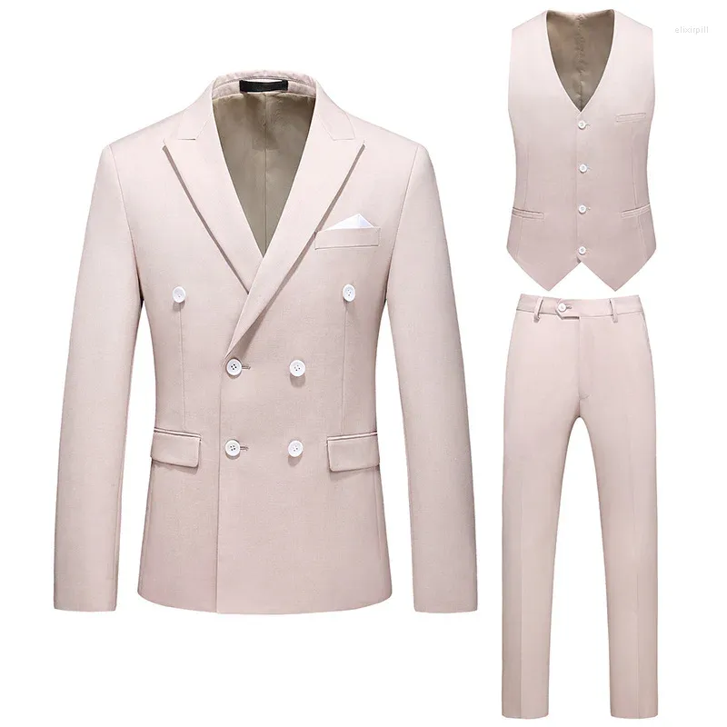 Herenpakken Temperamentpak Elegante Roze Trouwjurk 3-delig (Blazer Broek Vest) Zakelijk Double Breasted Chique Mannelijke Jasset