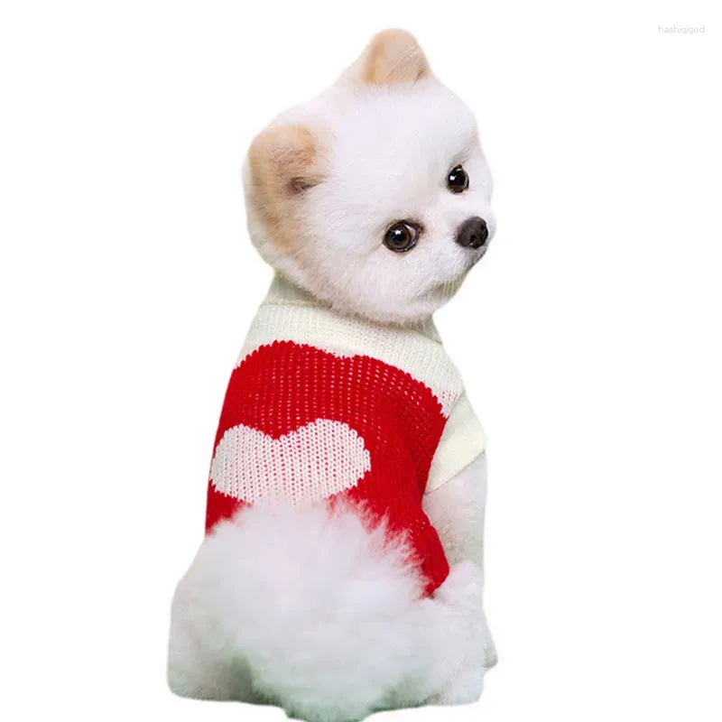 Одежда для собак, вязаные свитера в полоску с сердечками, одежда для щенков в холодную погоду для маленьких и средних собак
