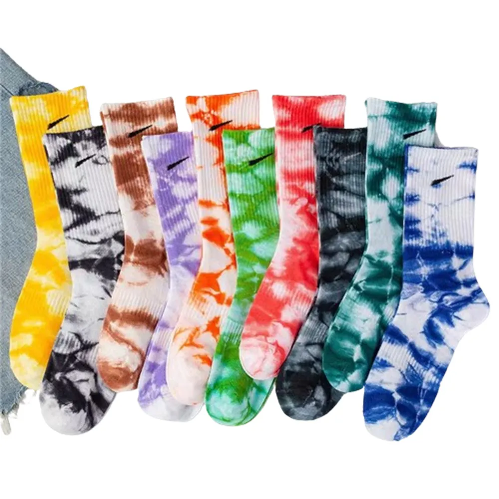 Chaussettes en gros, chaussettes pour hommes, coton pur pour femmes, chaussettes de couple de sport 10 couleurs, imprimé teint par cravate colorée, ensemble de cinq paires taille unique, z12